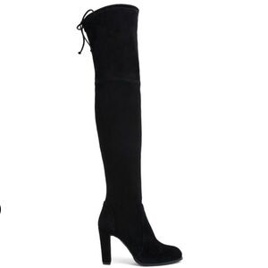Stuart Weitzman Highland Stretch Leather Black Suede Over The Knee Boots